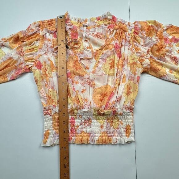Free People Top Women Extra Small Yellow Floral Boho Beach Festival Whimsy Fairy - Picture 12 of 14